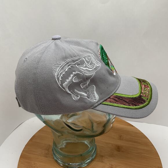 Kiss My Bass Embroidered Fishing Grey and Camo Adjustable BaseBall Cap - Picture 2 of 7